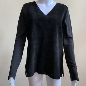 Ecru Long Sleeve 100% Leather Perforated Suede Top Zipper On The Side. SZ-Medium